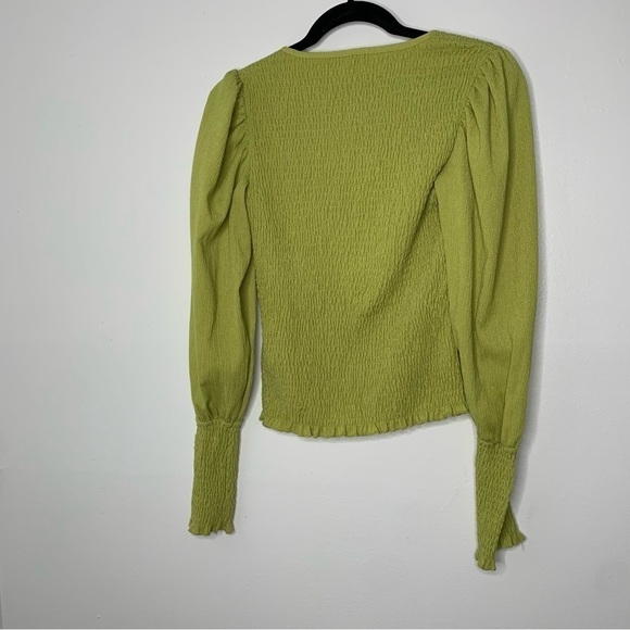 Anthropologie ruched yellow green long sleeve top - Picture 8 of 11